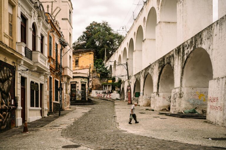 Street view of the historic Lapa Arches and colorful buildings in Rio de�J�Journal.